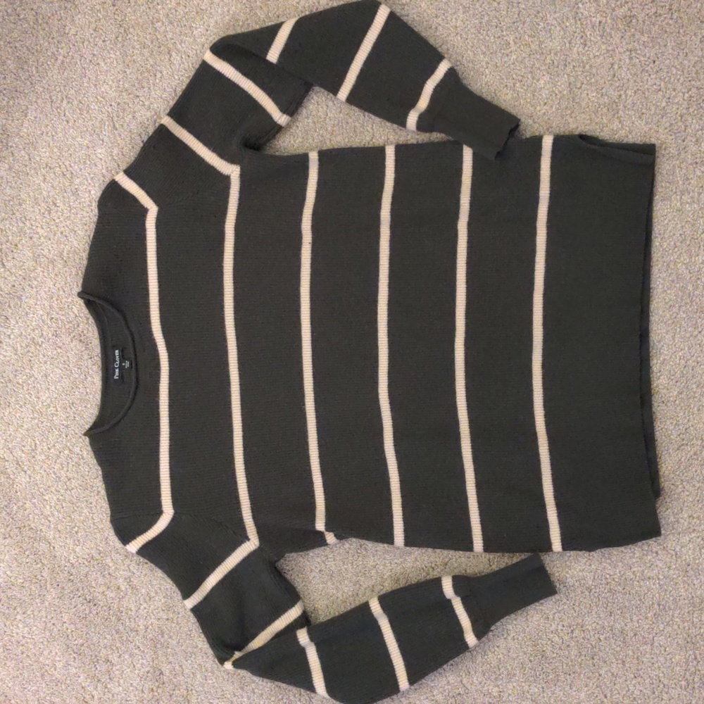 Pink Clover Crewneck Striped Sweater, Hunter Green